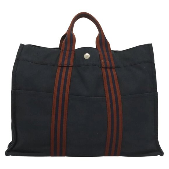 HERMES Fourre Tout MM Hand Bag Canvas Navy Auth ti3265 - Picture 1 of 16